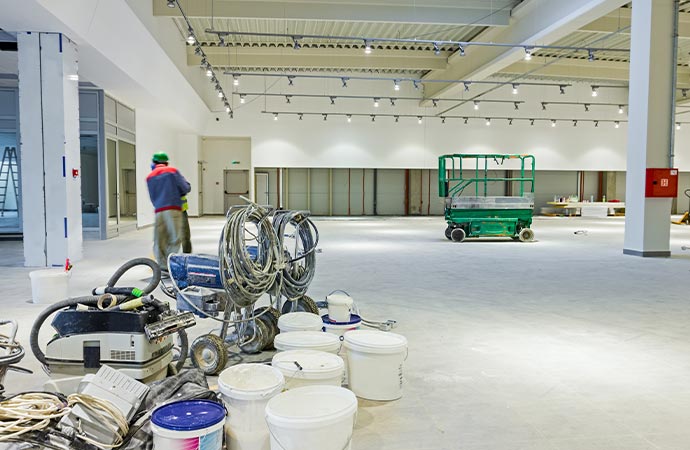 a painter painting a warehouse